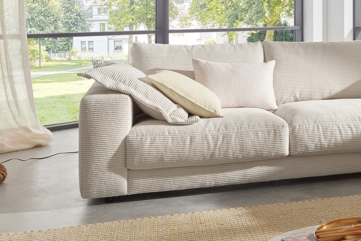 KAWOLA Sofa MADELINE Ecksofa mit Recamiere Cord cremeweiß