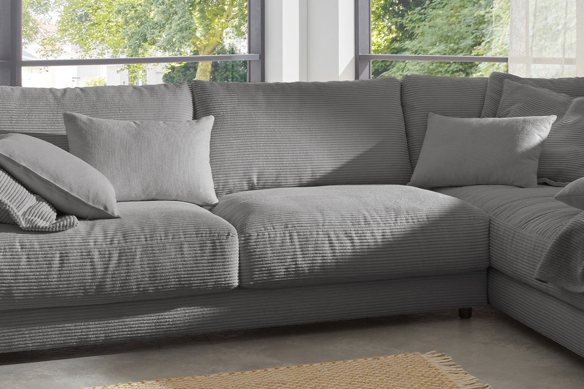 KAWOLA Sofa MADELINE Ecksofa mit Recamiere Cord grau