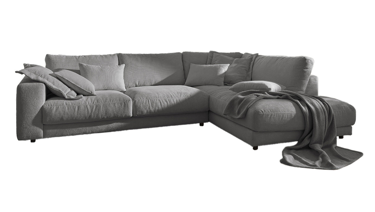 KAWOLA Sofa MADELINE Ecksofa mit Recamiere Cord grau