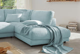KAWOLA Sofa MADELINE Ecksofa mit Recamiere Cord hellblau