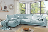 KAWOLA Sofa MADELINE Ecksofa mit Recamiere Cord hellblau