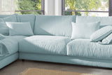 KAWOLA Sofa MADELINE Ecksofa mit Recamiere Cord hellblau