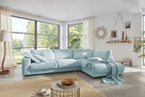 KAWOLA Sofa MADELINE Ecksofa mit Recamiere Cord hellblau, Rechts