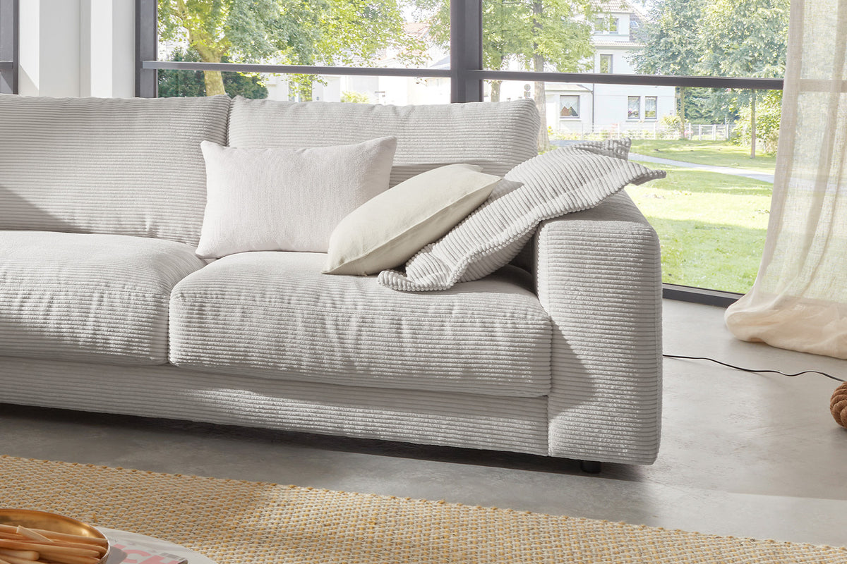 KAWOLA Sofa MADELINE Ecksofa mit Recamiere Cord hellgrau