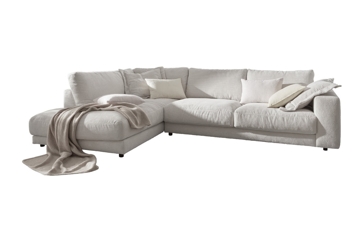 KAWOLA Sofa MADELINE Ecksofa mit Recamiere Cord hellgrau