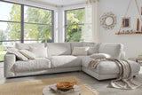 KAWOLA Sofa MADELINE Ecksofa mit Recamiere Cord hellgrau