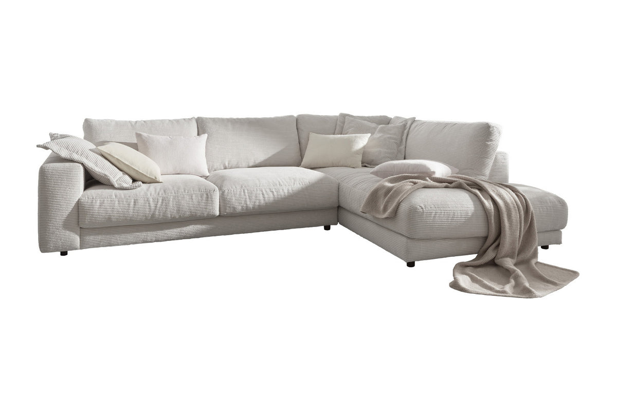 KAWOLA Sofa MADELINE Ecksofa mit Recamiere Cord hellgrau