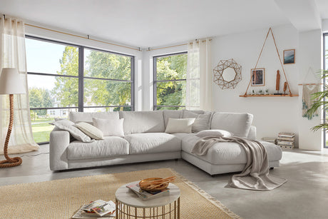 KAWOLA Sofa MADELINE Ecksofa mit Recamiere Cord hellgrau, Rechts