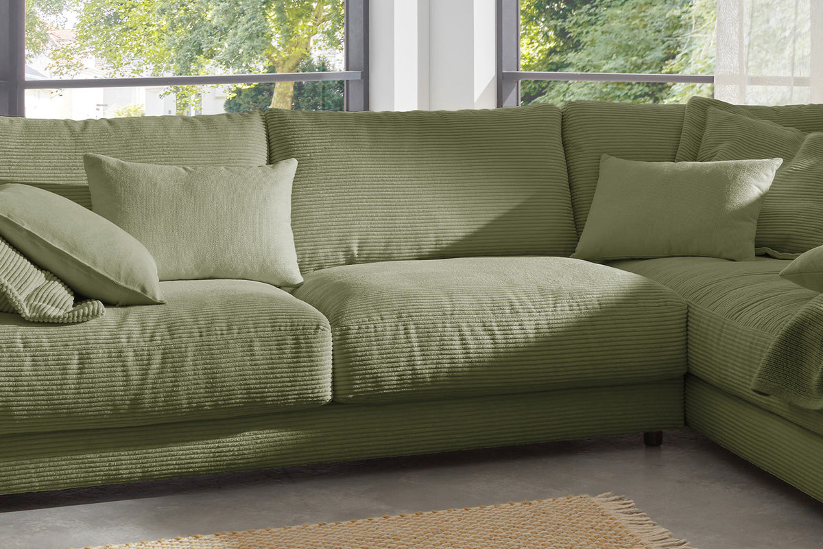 KAWOLA Sofa MADELINE Ecksofa mit Recamiere Cord olivgrün