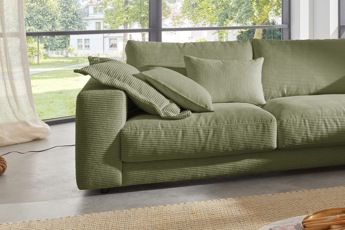 KAWOLA Sofa MADELINE Ecksofa mit Recamiere Cord olivgrün