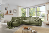 KAWOLA Sofa MADELINE Ecksofa mit Recamiere Cord olivgrün, Links