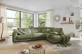 KAWOLA Sofa MADELINE Ecksofa mit Recamiere Cord olivgrün, Rechts