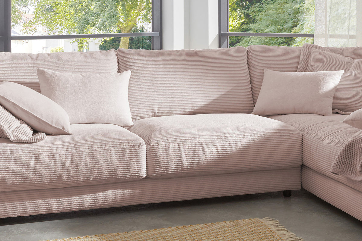 KAWOLA Sofa MADELINE Ecksofa mit Recamiere Cord rosa