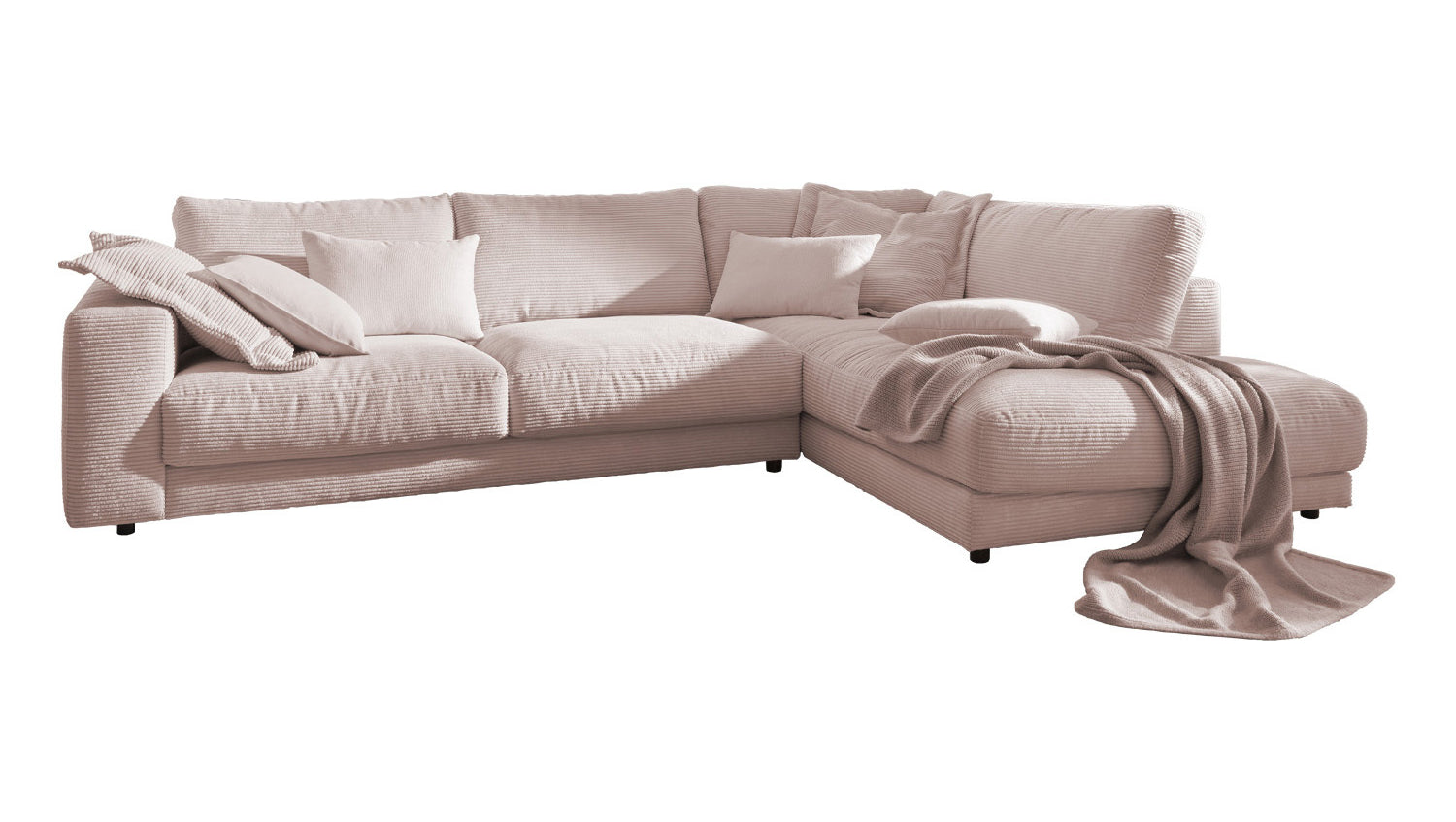 KAWOLA Sofa MADELINE Ecksofa mit Recamiere Cord rosa