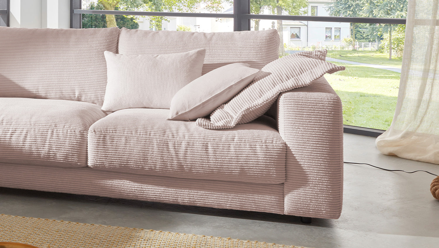 KAWOLA Sofa MADELINE Ecksofa mit Recamiere Cord rosa