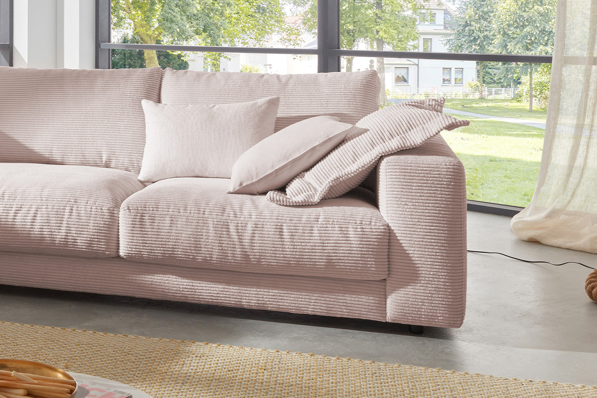 KAWOLA Sofa MADELINE Ecksofa mit Recamiere Cord rosa