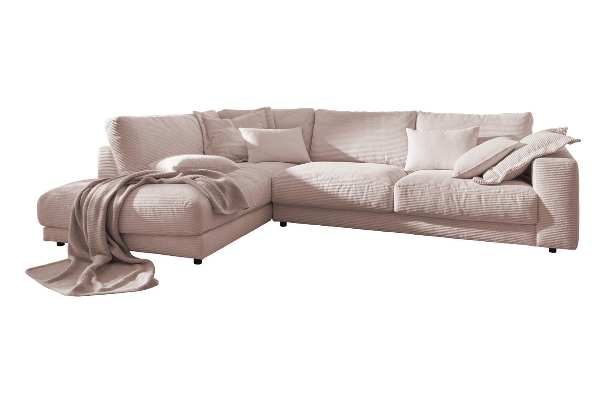 KAWOLA Sofa MADELINE Ecksofa mit Recamiere Cord rosa