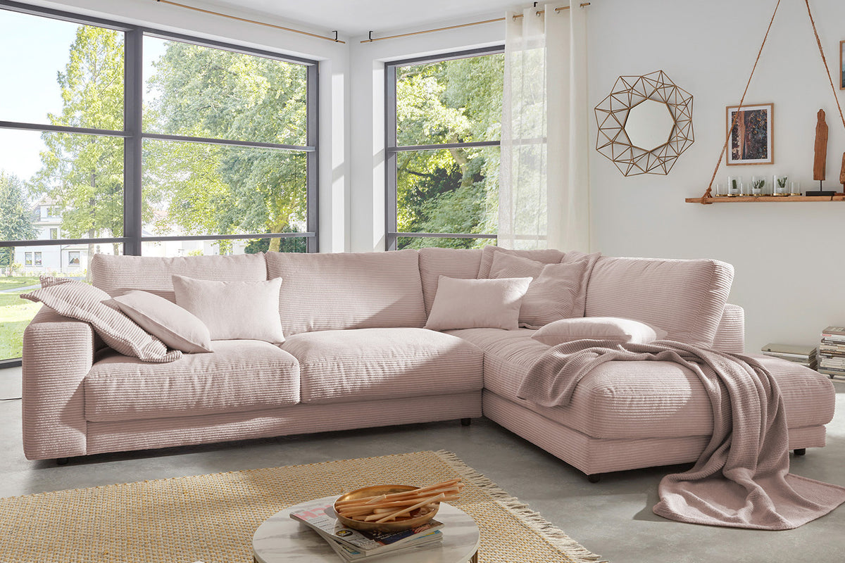 KAWOLA Sofa MADELINE Ecksofa mit Recamiere Cord rosa