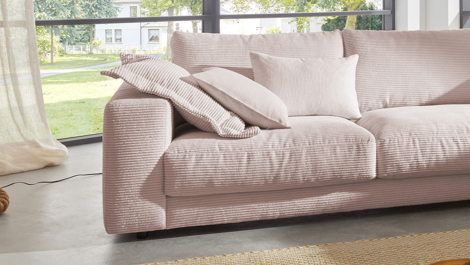 KAWOLA Sofa MADELINE Ecksofa mit Recamiere Cord rosa