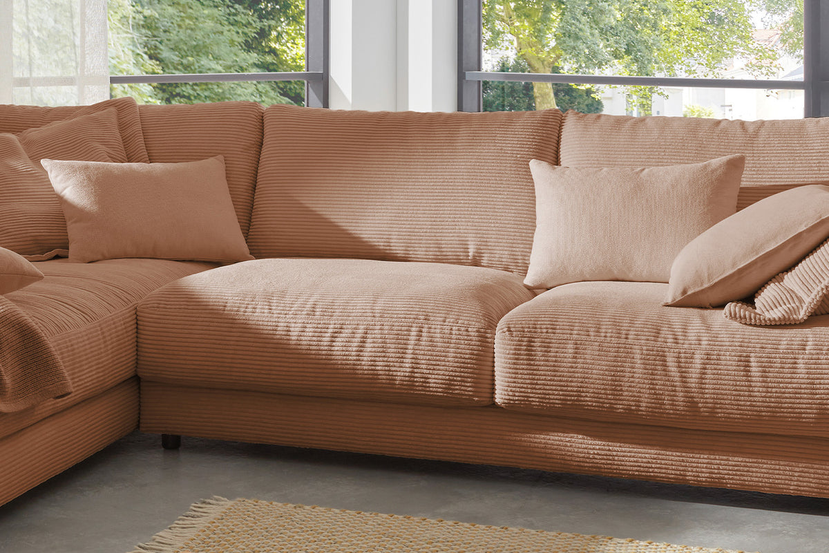 KAWOLA Sofa MADELINE Ecksofa mit Recamiere Cord rost