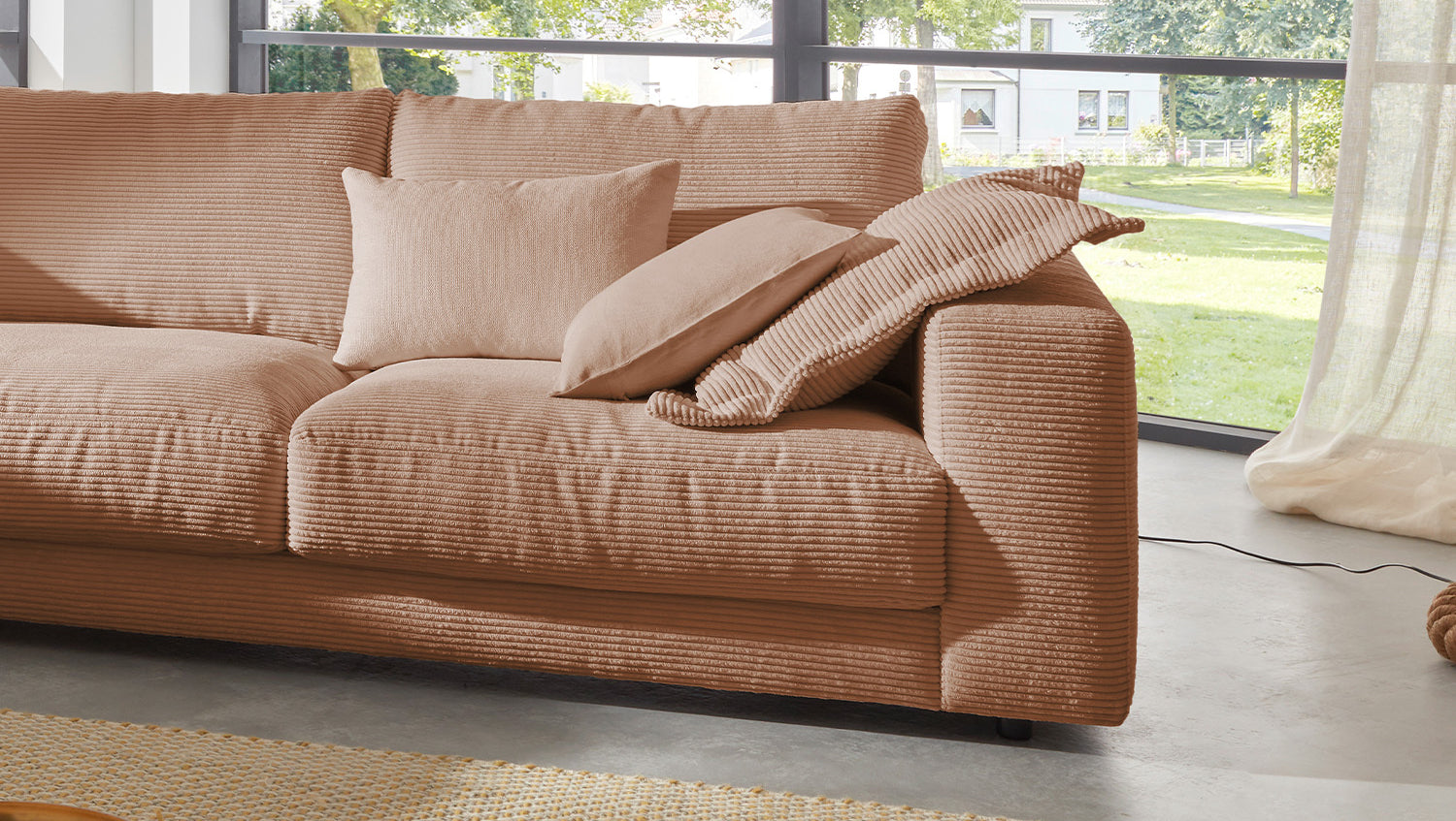 KAWOLA Sofa MADELINE Ecksofa mit Recamiere Cord rost