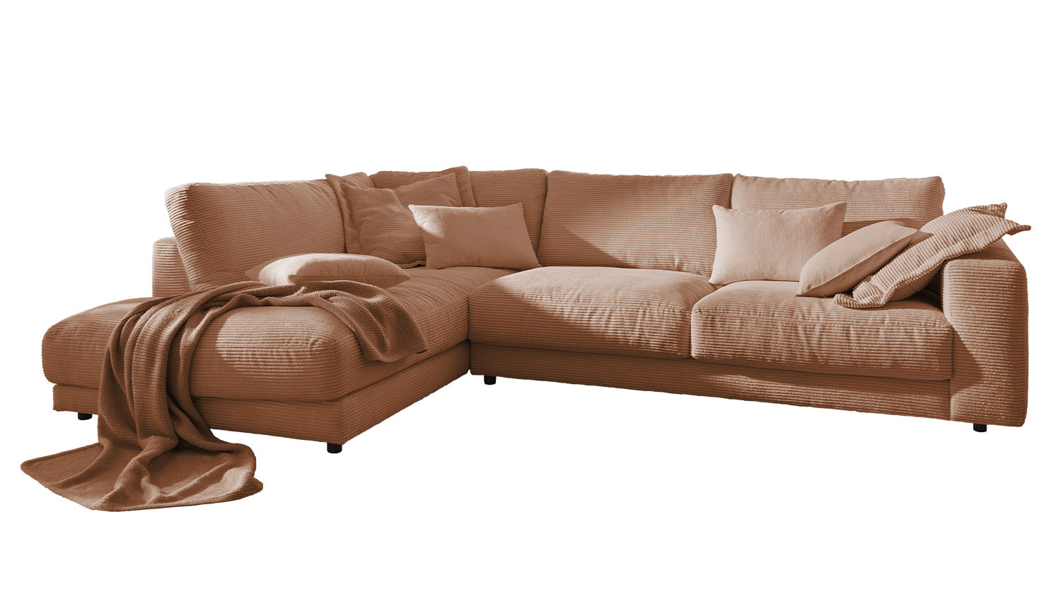 KAWOLA Sofa MADELINE Ecksofa mit Recamiere Cord rost