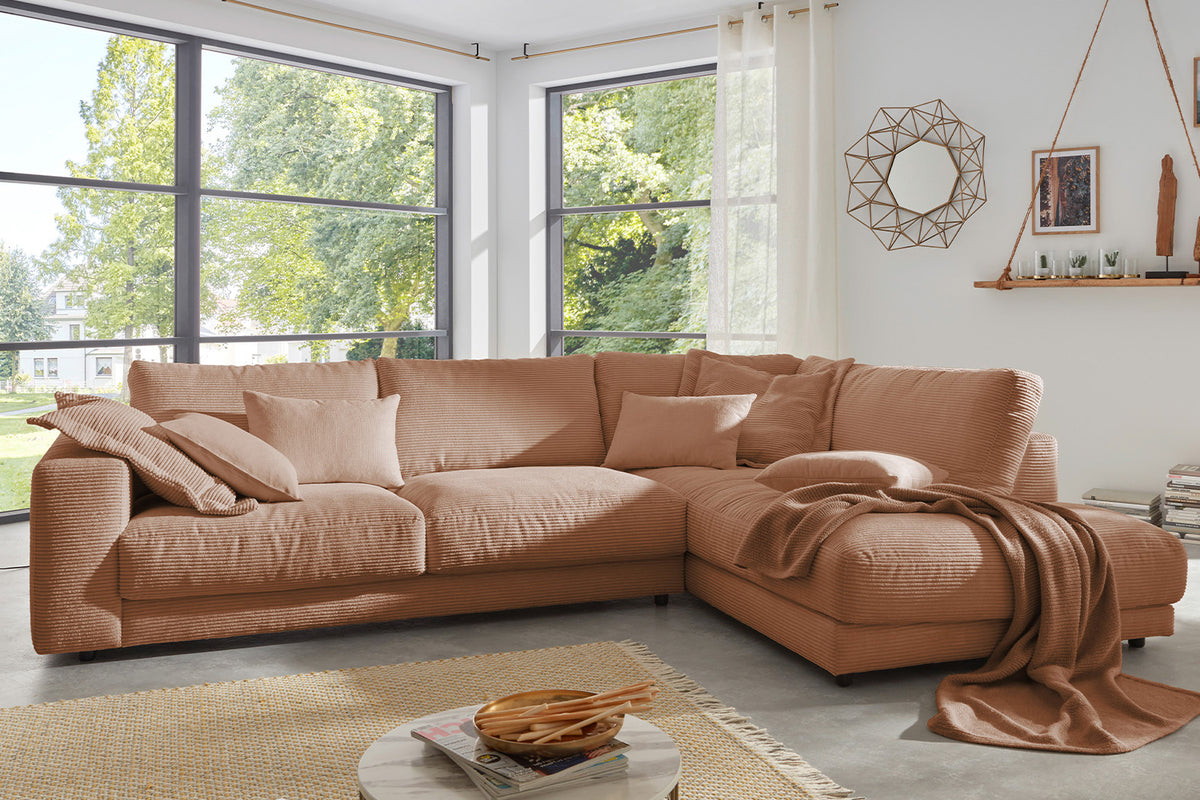 KAWOLA Sofa MADELINE Ecksofa mit Recamiere Cord rost