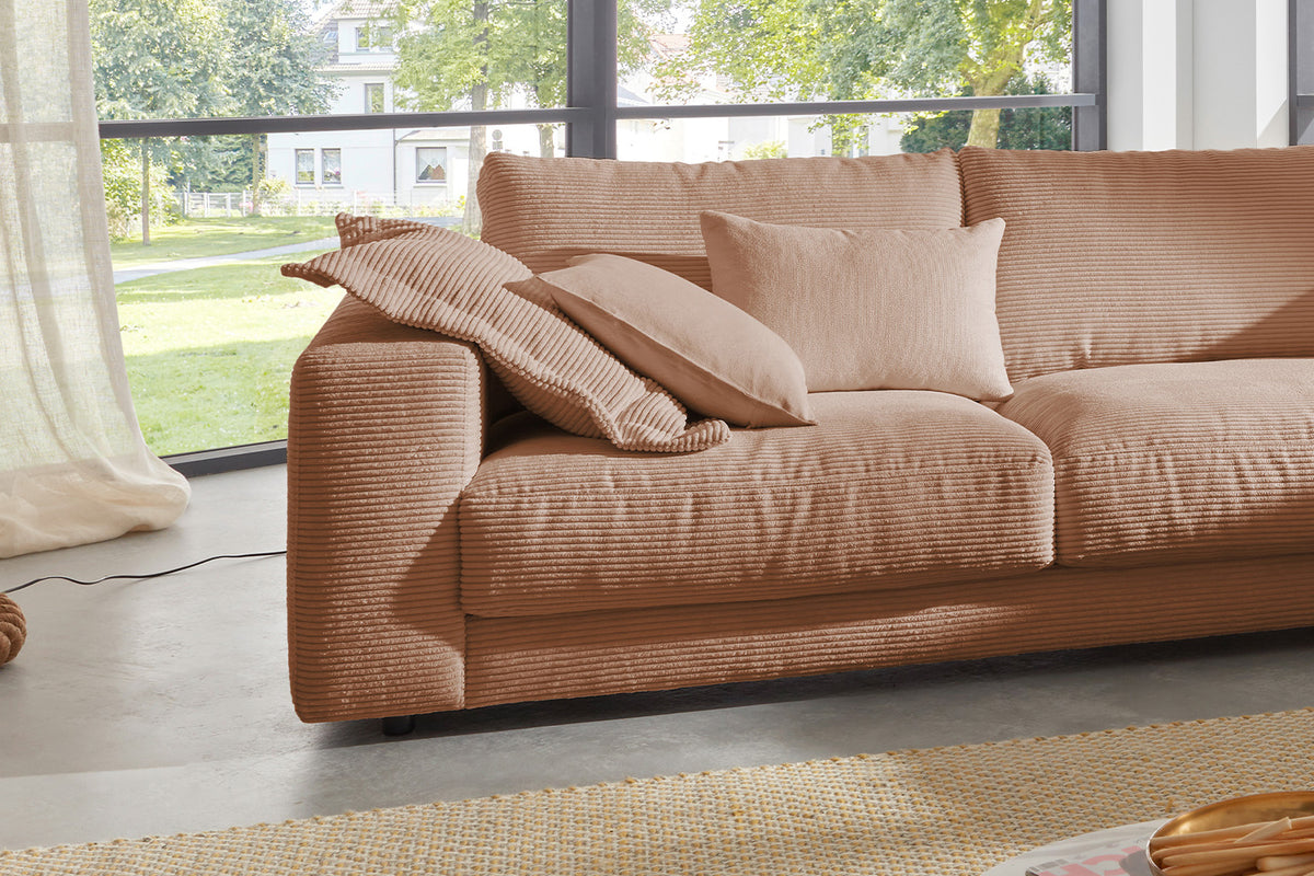 KAWOLA Sofa MADELINE Ecksofa mit Recamiere Cord rost