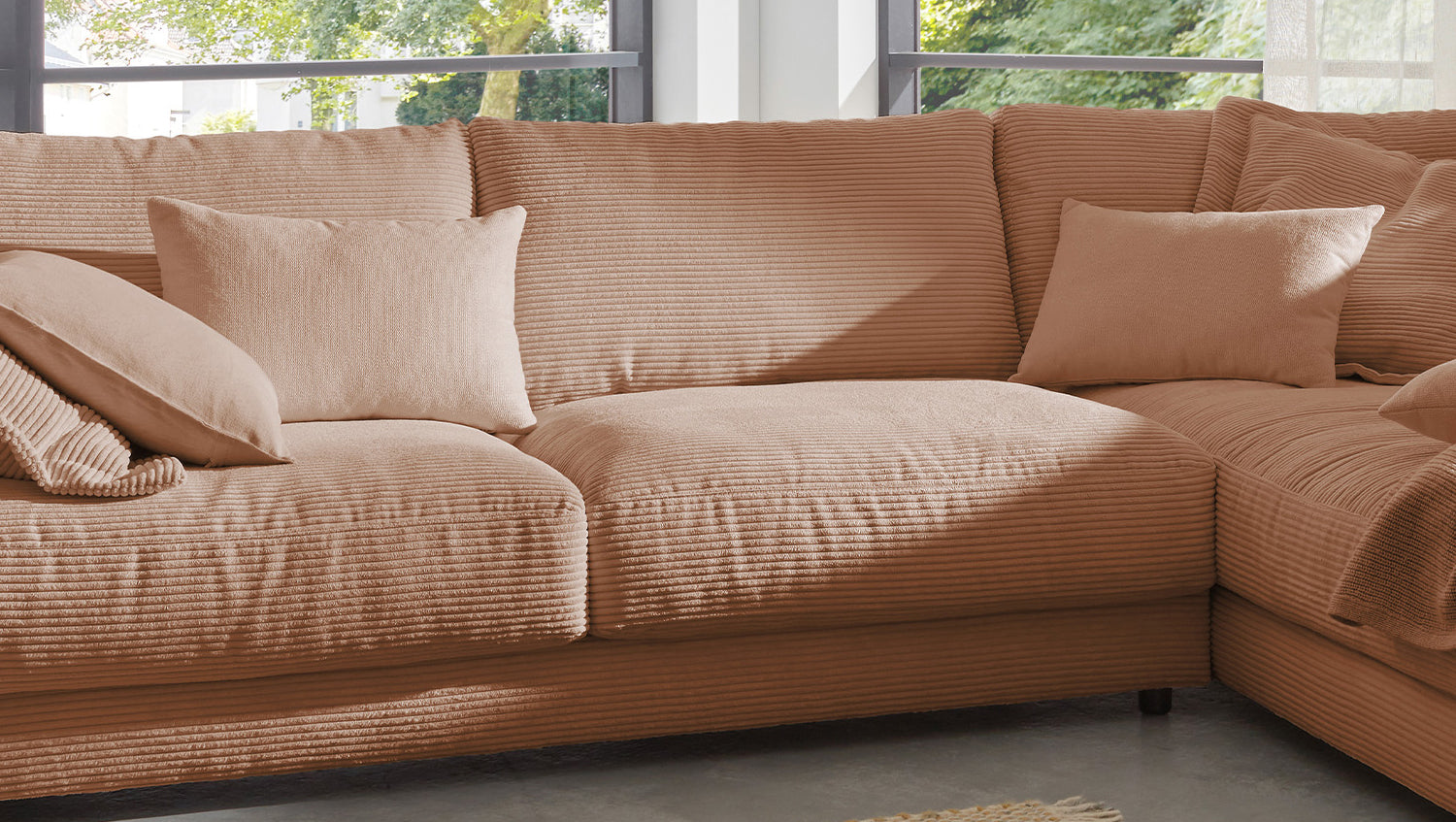 KAWOLA Sofa MADELINE Ecksofa mit Recamiere Cord rost