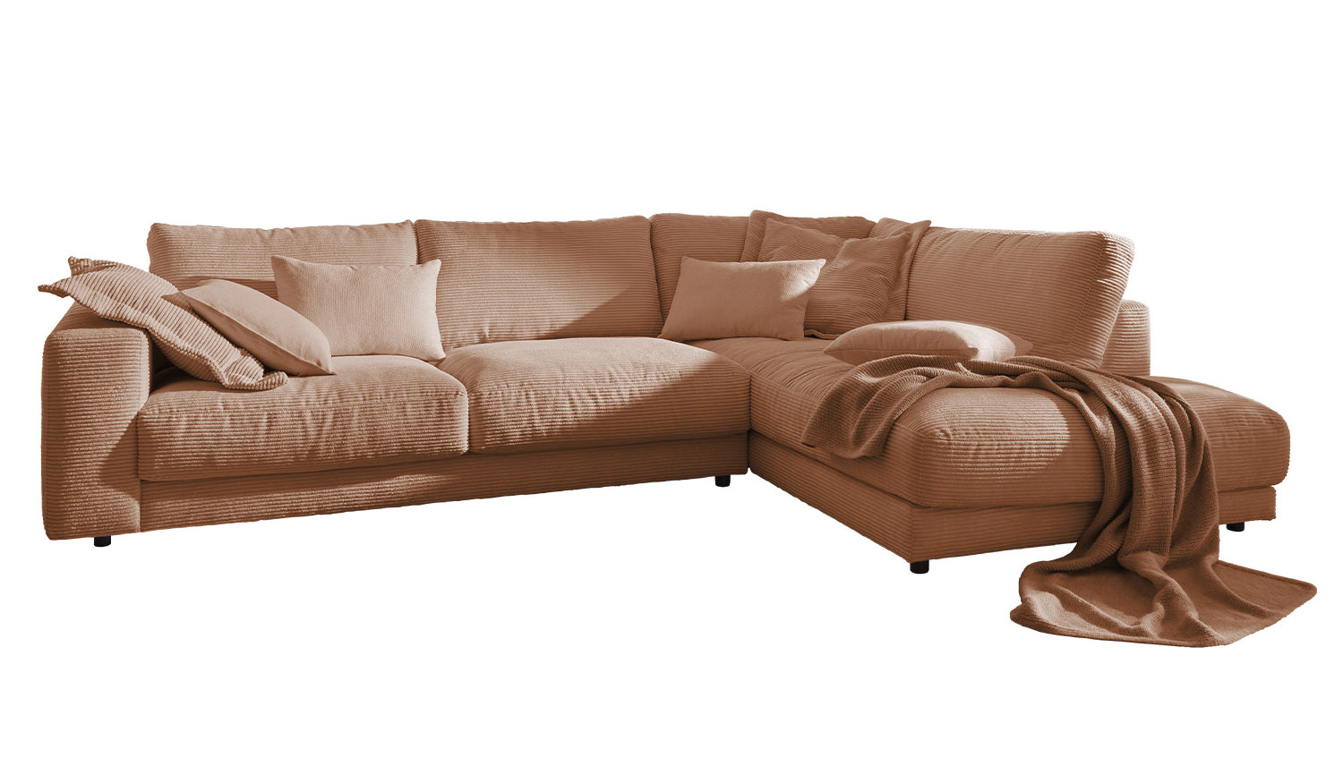 KAWOLA Sofa MADELINE Ecksofa mit Recamiere Cord rost