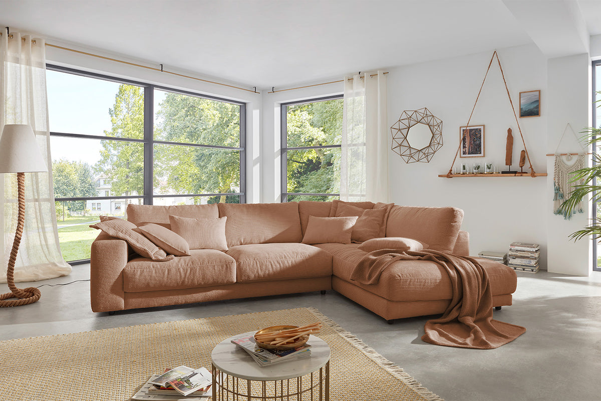 KAWOLA Sofa MADELINE Ecksofa mit Recamiere Cord rost, Rechts
