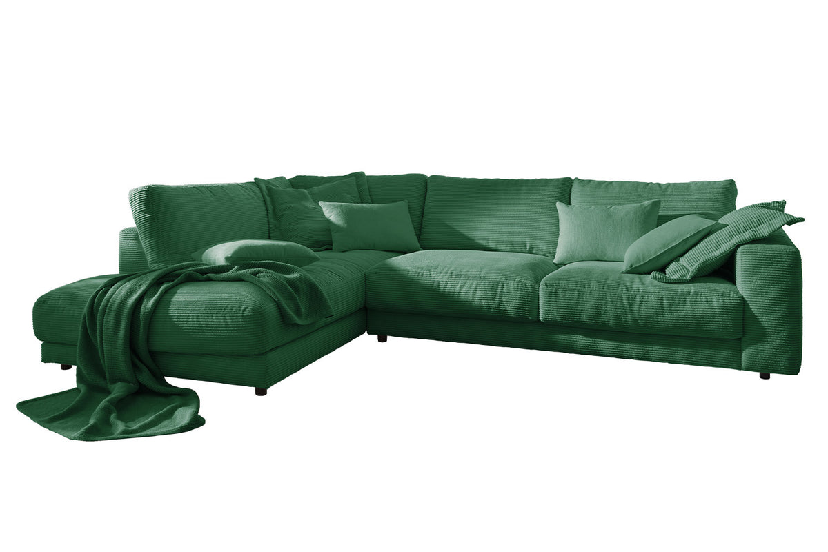 KAWOLA Sofa MADELINE Ecksofa mit Recamiere Cord smaragd