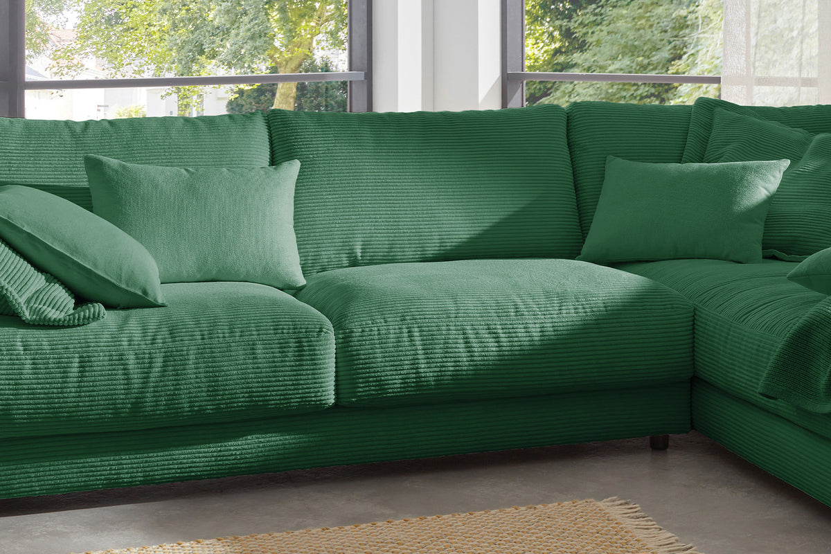 KAWOLA Sofa MADELINE Ecksofa mit Recamiere Cord smaragd