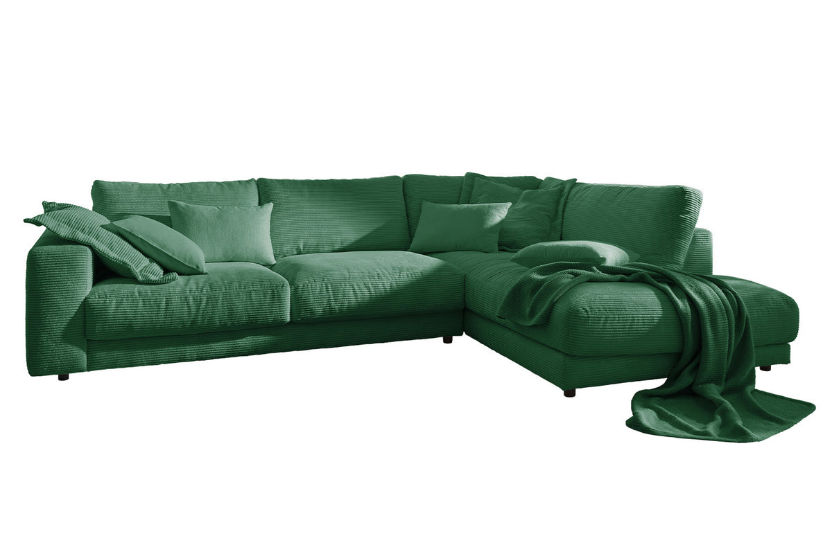 KAWOLA Sofa MADELINE Ecksofa mit Recamiere Cord smaragd