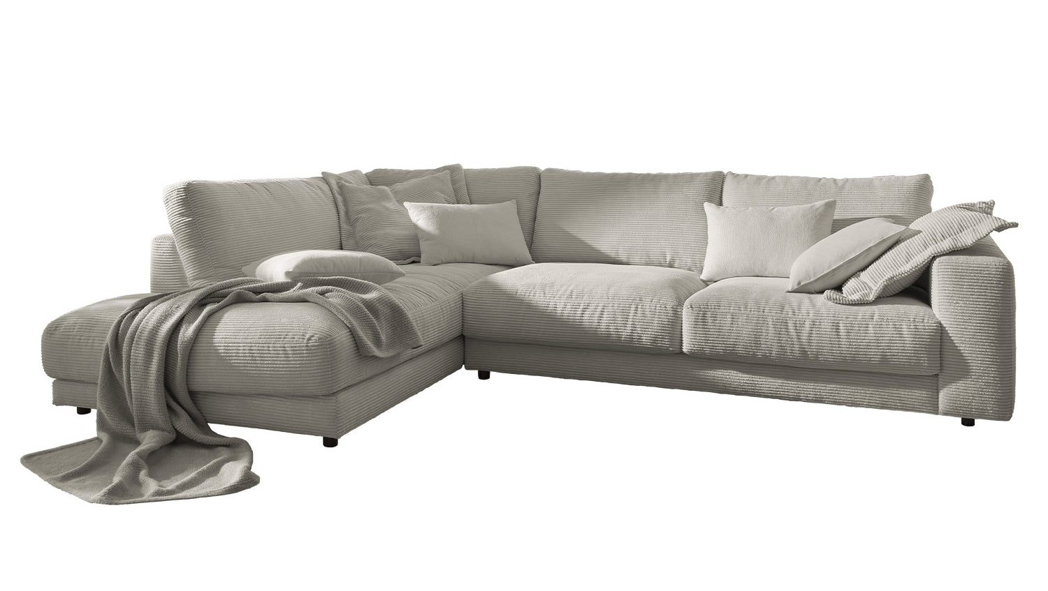 KAWOLA Sofa MADELINE Ecksofa mit Recamiere Cord steingrau