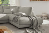 KAWOLA Sofa MADELINE Ecksofa mit Recamiere Cord steingrau