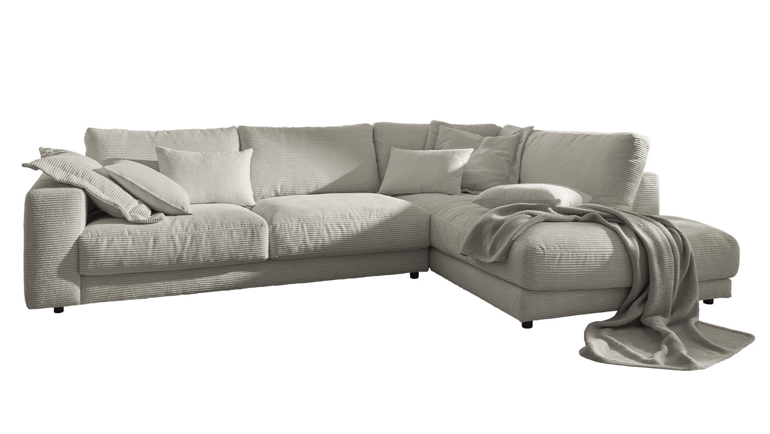 KAWOLA Sofa MADELINE Ecksofa mit Recamiere Cord steingrau