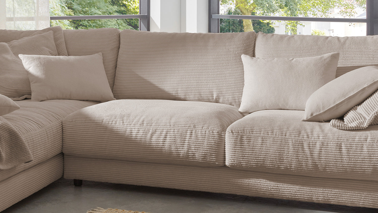 KAWOLA Sofa MADELINE Ecksofa mit Recamiere Cord taupe