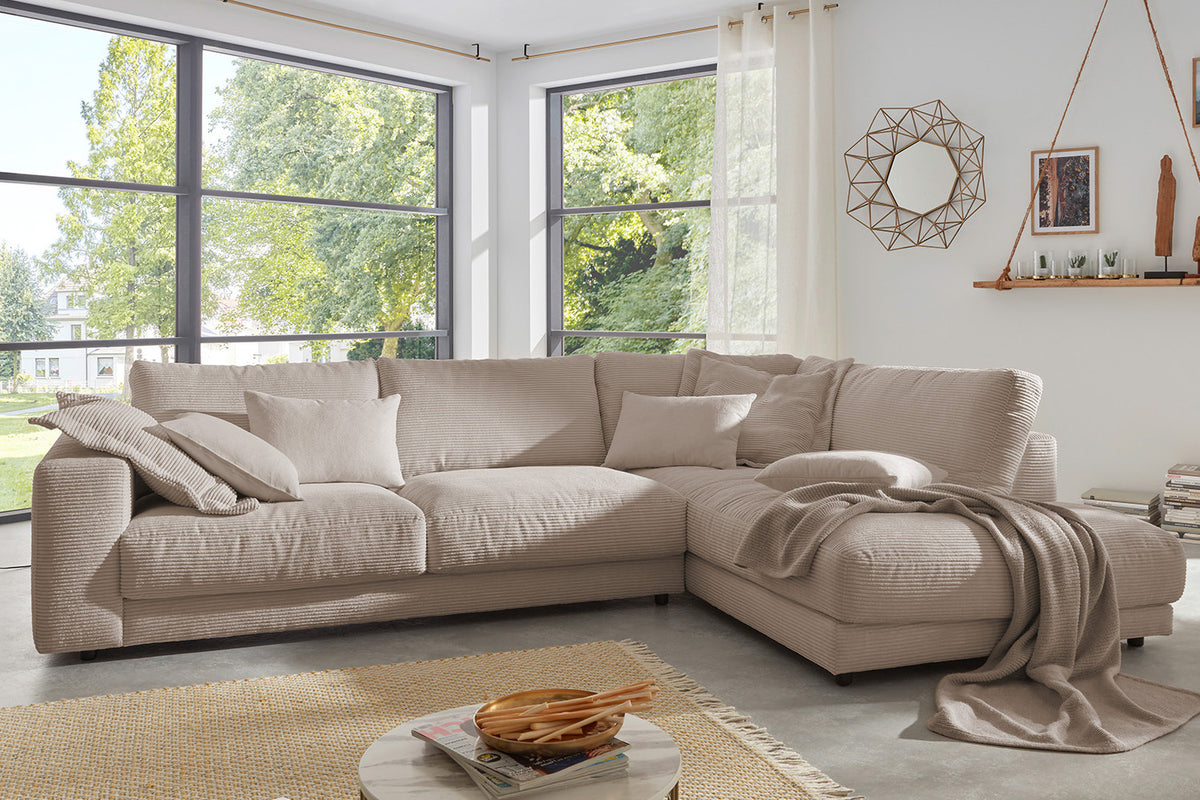 KAWOLA Sofa MADELINE Ecksofa mit Recamiere Cord taupe