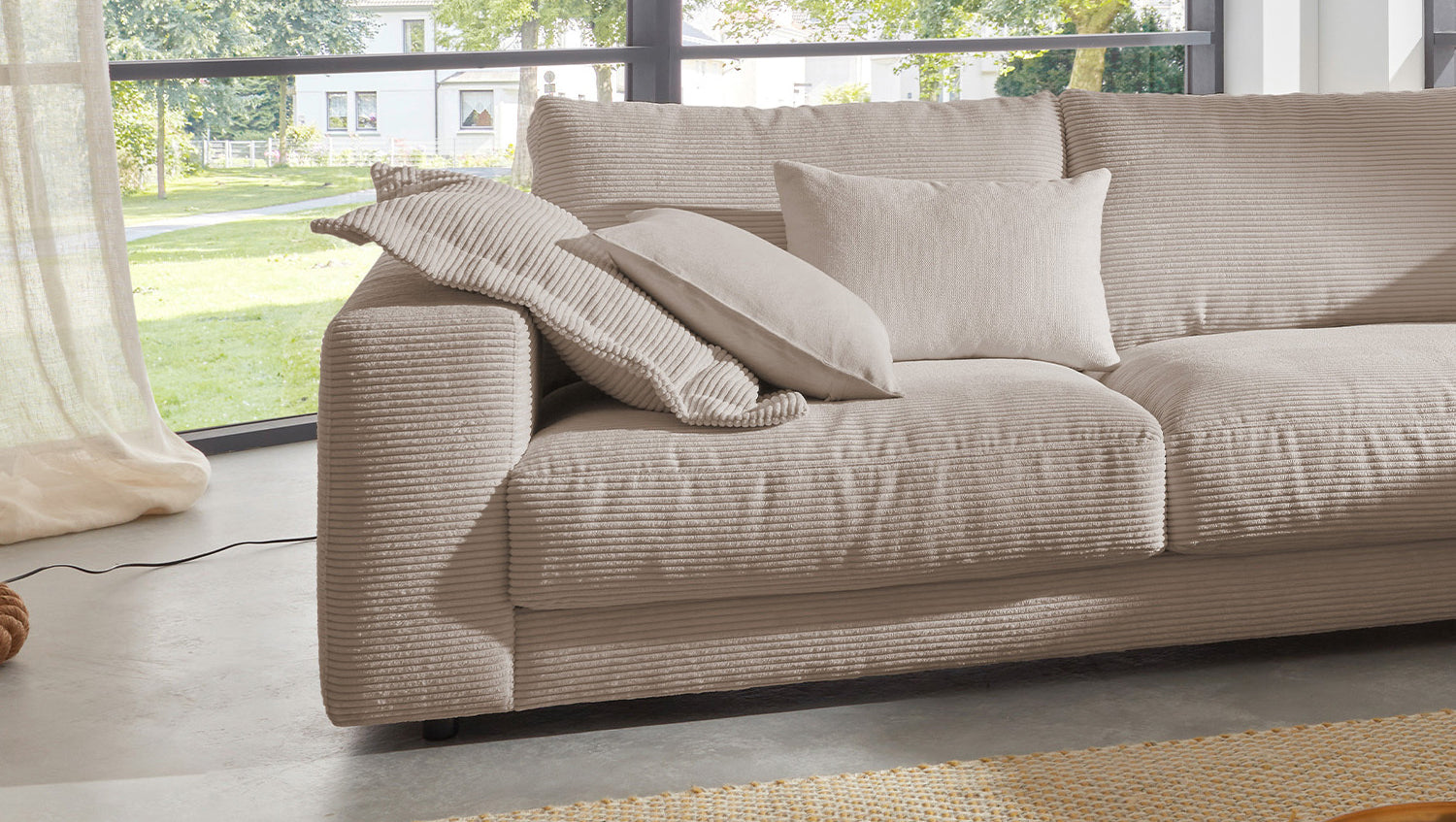 KAWOLA Sofa MADELINE Ecksofa mit Recamiere Cord taupe