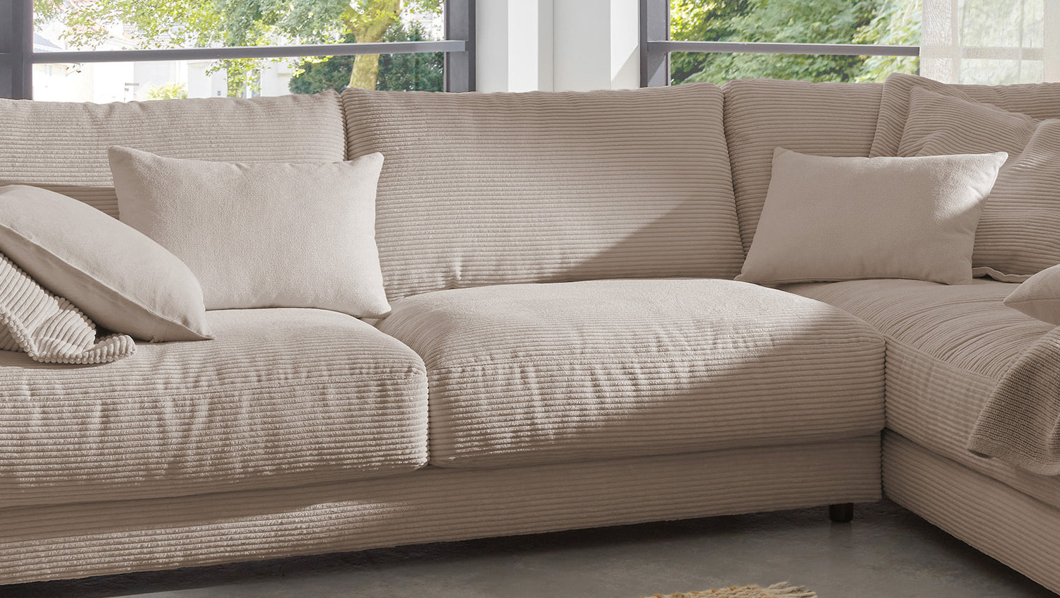 KAWOLA Sofa MADELINE Ecksofa mit Recamiere Cord taupe