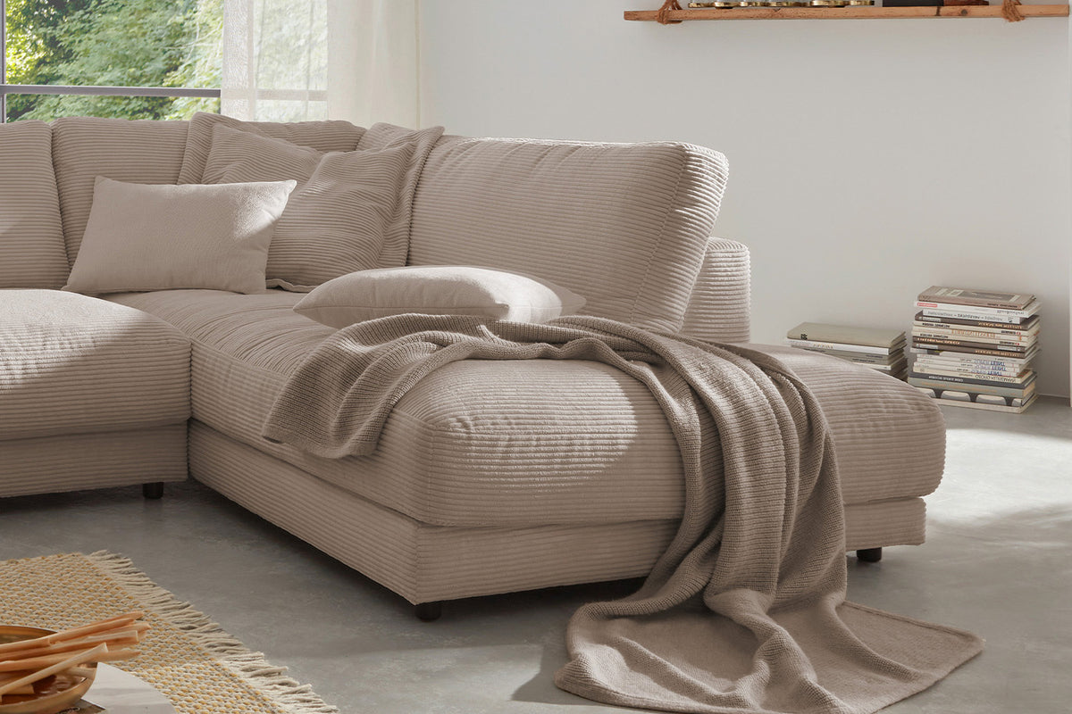 KAWOLA Sofa MADELINE Ecksofa mit Recamiere Cord taupe