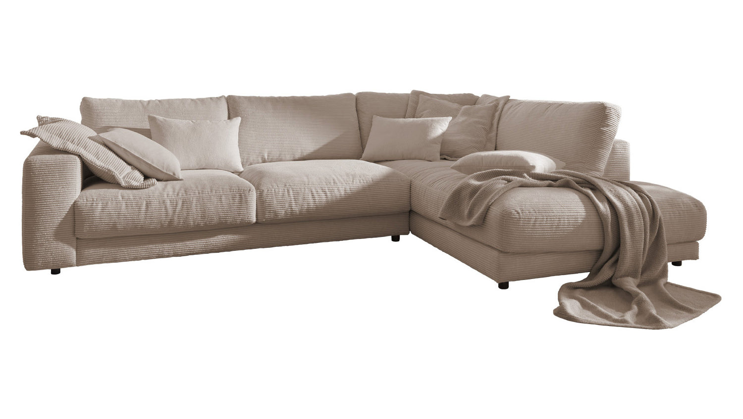 KAWOLA Sofa MADELINE Ecksofa mit Recamiere Cord taupe