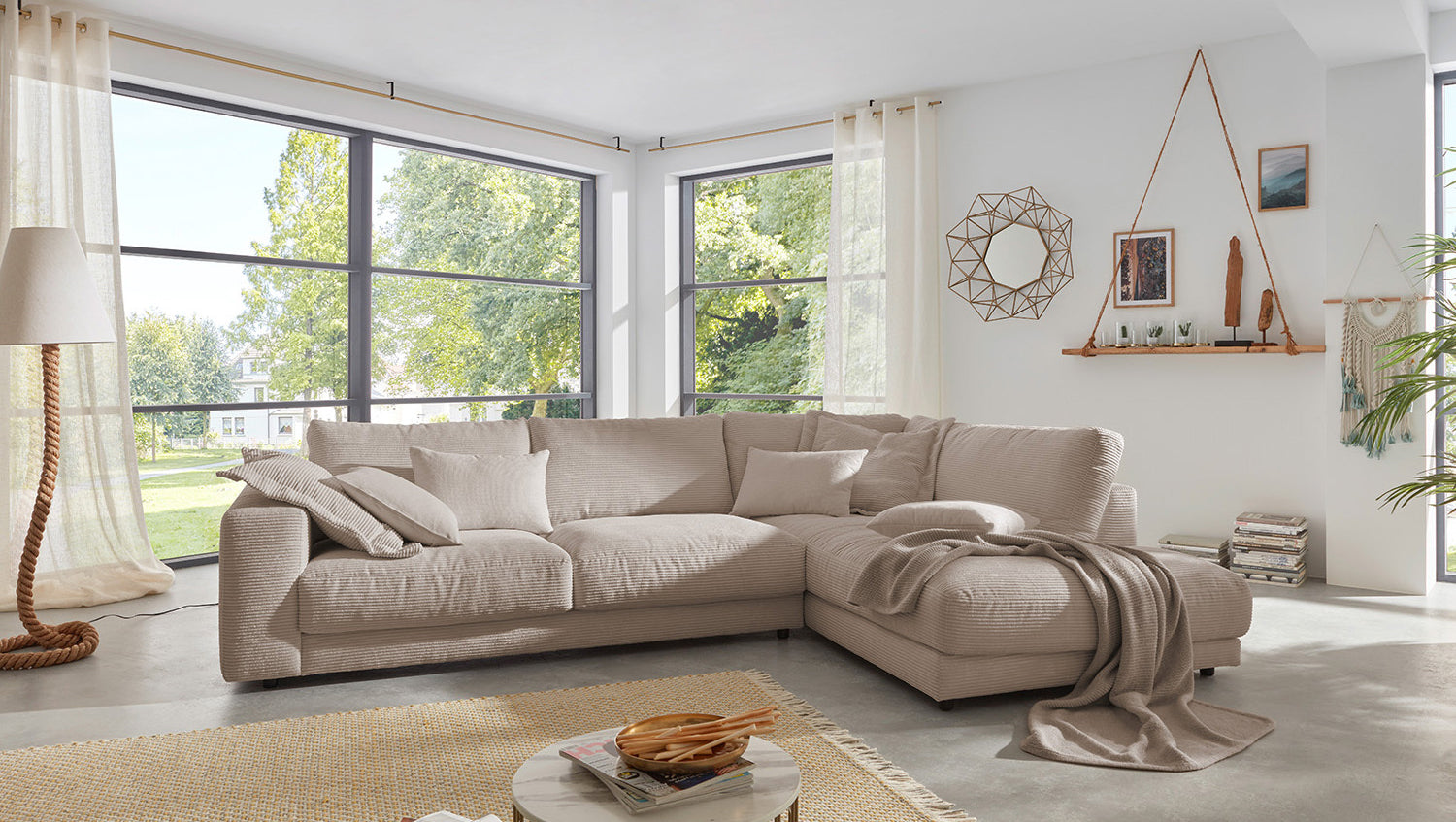 KAWOLA Sofa MADELINE Ecksofa mit Recamiere Cord taupe, Rechts