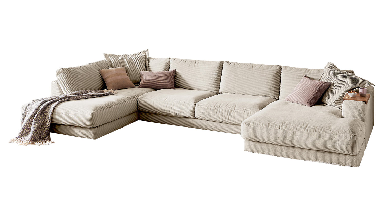 KAWOLA Sofa MADELINE Wohnlandschaft U-Form Cord cremeweiß