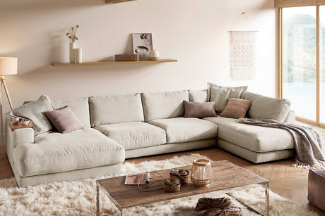 KAWOLA Sofa MADELINE Wohnlandschaft U-Form Cord cremeweiß