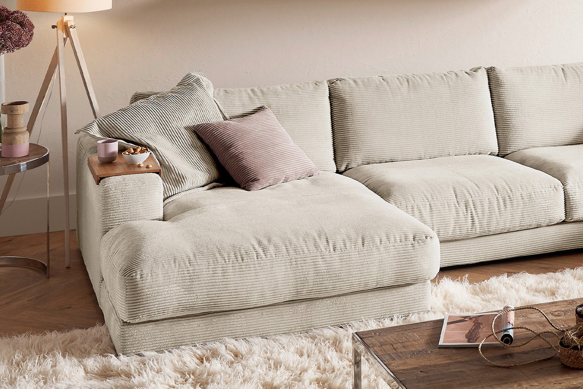 KAWOLA Sofa MADELINE Wohnlandschaft U-Form Cord cremeweiß