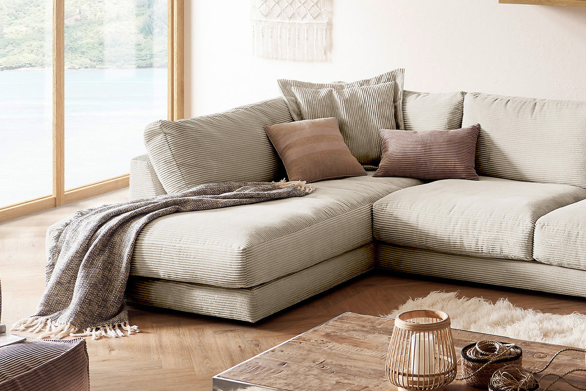 KAWOLA Sofa MADELINE Wohnlandschaft U-Form Cord cremeweiß