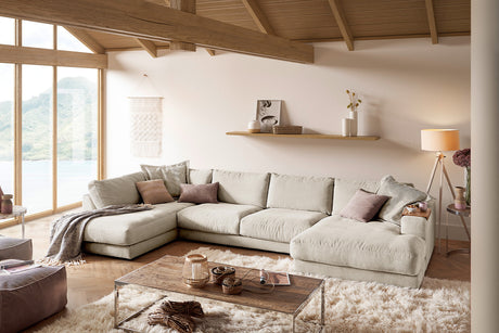 KAWOLA Sofa MADELINE Wohnlandschaft U-Form Cord cremeweiß, Rechts