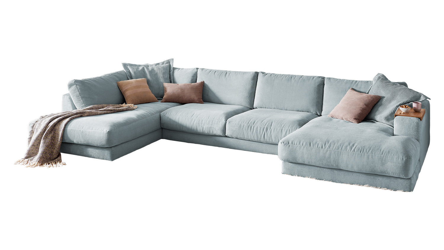KAWOLA Sofa MADELINE Wohnlandschaft U-Form Cord hellblau